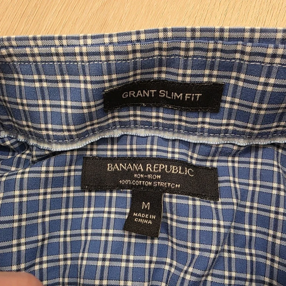 Banana Republic Blue White Gingham Cotton Stretch Grant Slim Fit Button Up Sz M